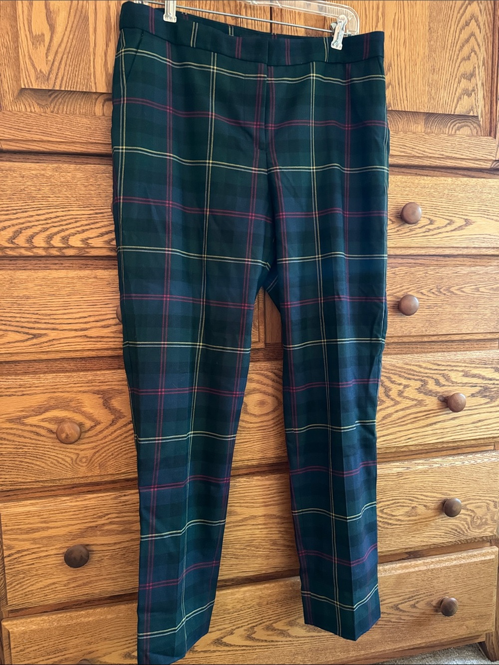 Talbots Dark Green Plaid Ankle Pants with Red and Yellow Lines